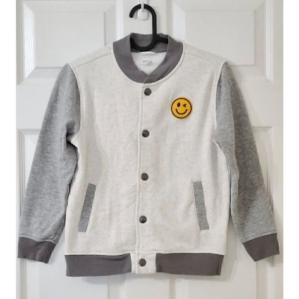 🙂 Gymboree Boy's Like A Boss Varsity Long Sleeve Smile Snap Sweat Jacket Size M